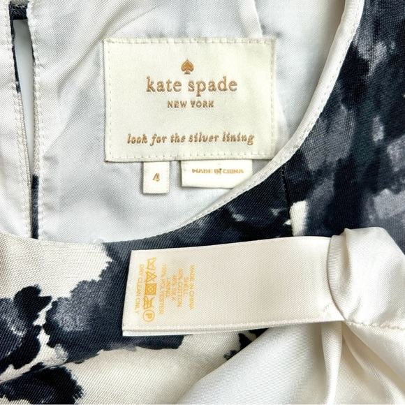 Kate Spade Leena Black White Gray Floral Dress Silk Sleeveless Sheath Size 4 - Picture 10 of 11